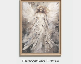 Guardian Angel Art Print, Angel Oil Painting, Angelic Wall decor, Religious Christian Wall Art, Spiritual Boho Unframed Giclee Print Gift