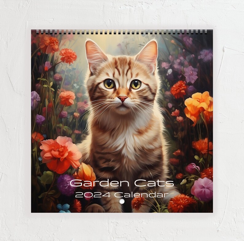 Cat 2024 Wall Calendar, Cat Paintings, Kitten Monthly Calendar, 12 Month Art Calendar, Cat Lover