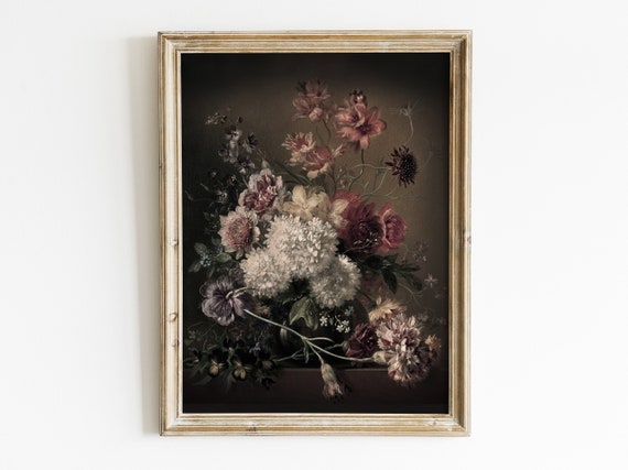 Moody Vintage Flower Print Dark Floral Still Life Oil - Etsy