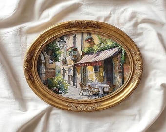 Italian Cafe Watercolor Art Print, Romantic European Street Scene, Unframed Print