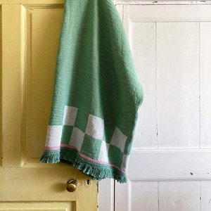 Recycled Cotton Blanket Throw Checkered Cactus Green image 7