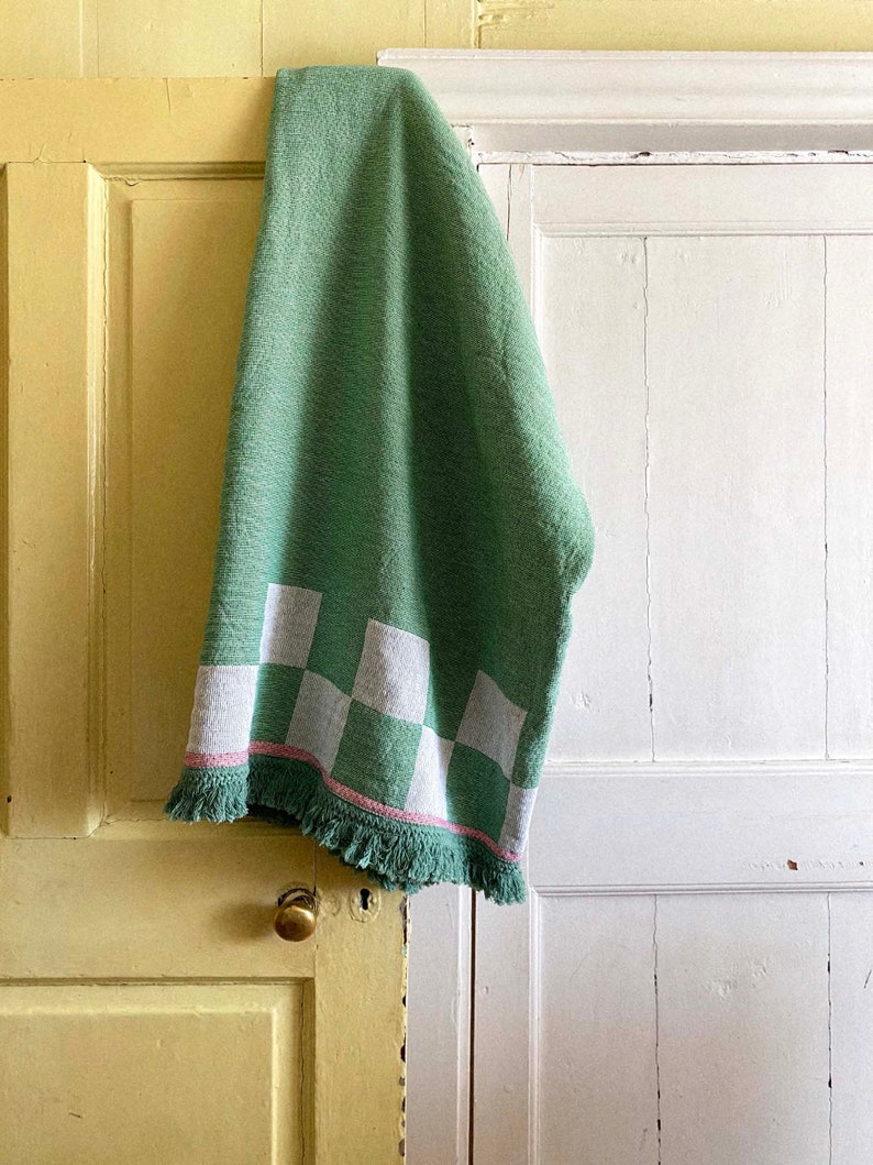 Recycled Cotton Blanket Throw Checkered Cactus Green image 7