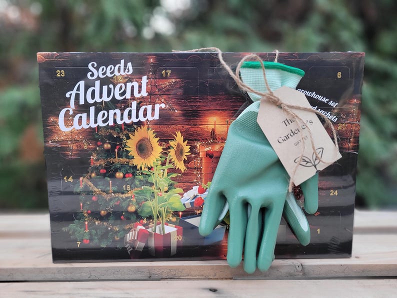 Garden Lover's Advent Seed Calendar Complete Gift Set - Seeds, Dirt, Tags, Spoon, Gloves, and Mini Greenhouse image 4