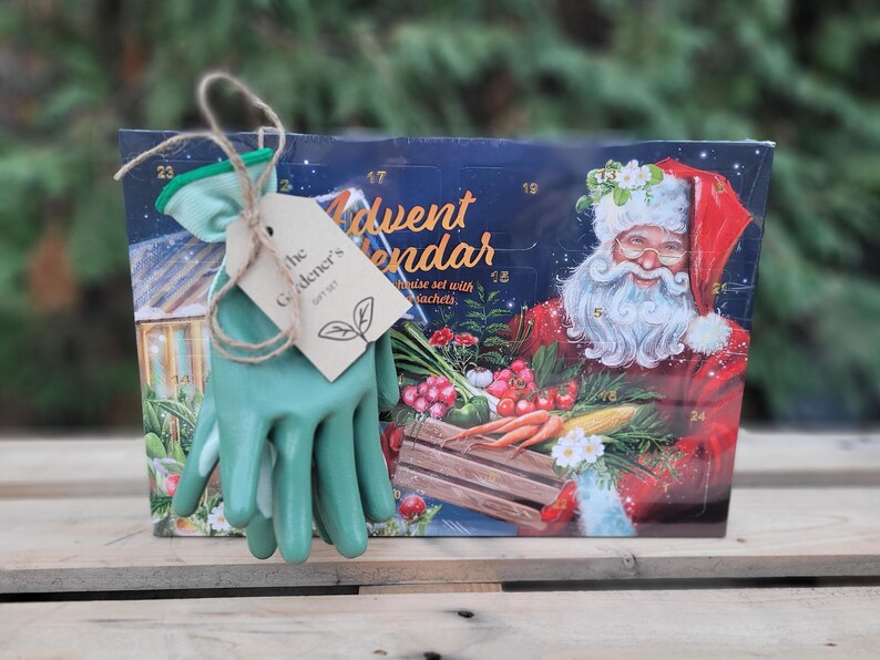 Garden Lover's Advent Seed Calendar Complete Gift Set - Seeds, Dirt, Tags, Spoon, Gloves, and Mini Greenhouse image 2