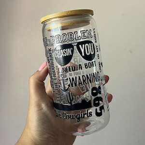 Country music wallen Glass Can Bamboo Lid Tumbler with Straw