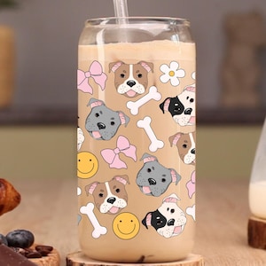 Staffordshire Bull Terrier Glass with Bamboo Lid: Pink Bow Staffy Dog Lover Gift
