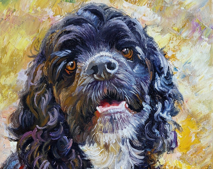 Custom Pet Portrait from Photo Commission Dog Oil Portrait on Canvas Personalized gift for parents