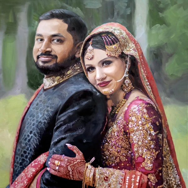 Commission painting from photo, Oil painting wedding anniversary gift, Personalized wedding portrait, hindu wedding, commission couple oil