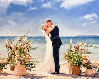 Retrato al óleo personalizado sobre lienzo, retrato de boda personalizado sobre lienzo a partir de una foto, arte personalizado, regalo de boda, regalo de Navidad personalizado