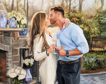 Dipinto personalizzato da foto, ritratto su tela di nozze dipinto a mano, ritratto a olio su commissione, ritratto di coppia per anniversario, regalo per lei