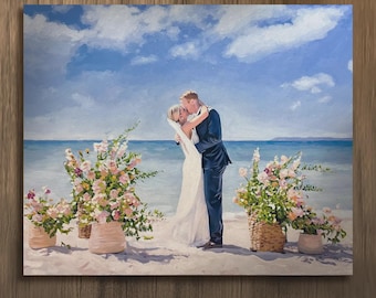 Custom oil painting portrait on canvas, Custom wedding portrait on canvas from photo, Custom art, wedding gift, gift for wife, husband gift