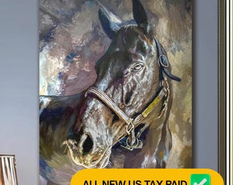 Dipinto di cavallo personalizzato da commissione fotografica, ritratto di animale domestico, regalo per genitori su tela