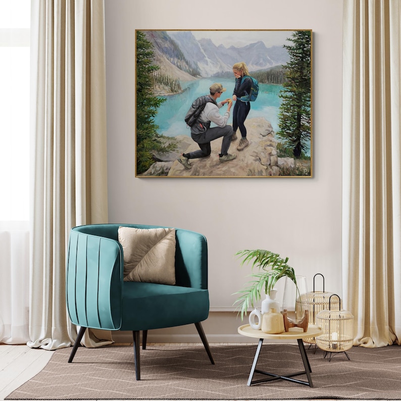 Parporträtt, målning från foto på duk, handmålad förlovningskonst, oljemålning för frieri bild 12