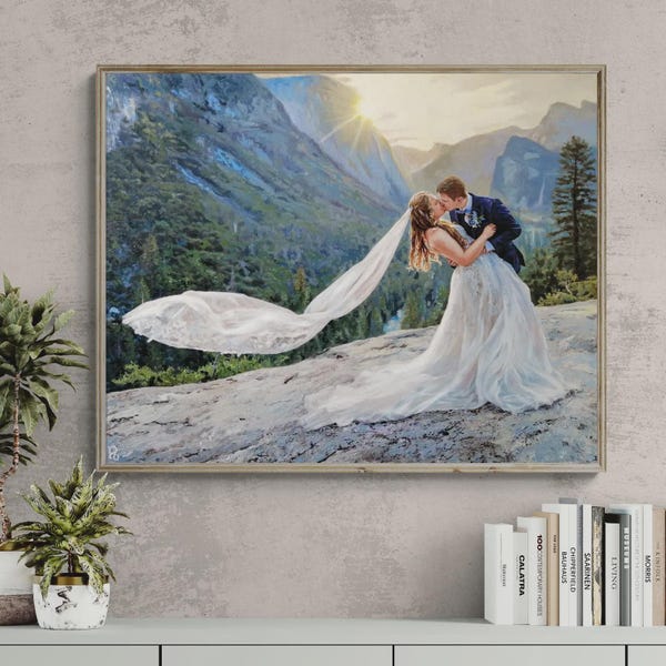 Custom Wedding Oil Painting on Canvas from Photo, Commission Bride and Groom Wall Art Portrait Personalized Gift for Couple