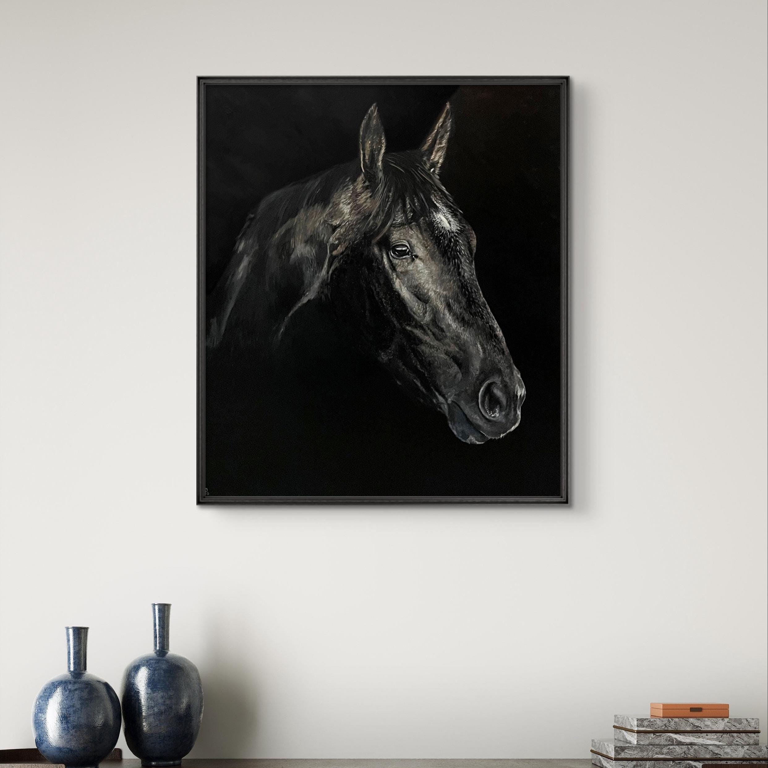 写真をもとにキャンバスに描くカスタム馬の油絵、馬のオーダーメイド