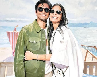 Retrato al óleo personalizado sobre lienzo, regalo de aniversario pintado a mano a partir de una foto, pintura realista de pareja, regalo de aniversario personalizado