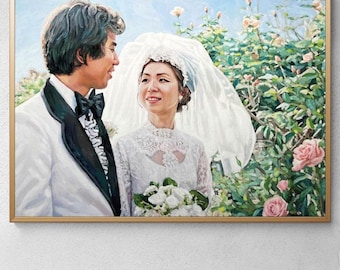 Custom Wedding Oil Painting on Canvas from Photo, Commission Bride and Groom Wall Art Portrait Personalized Gift for Couple