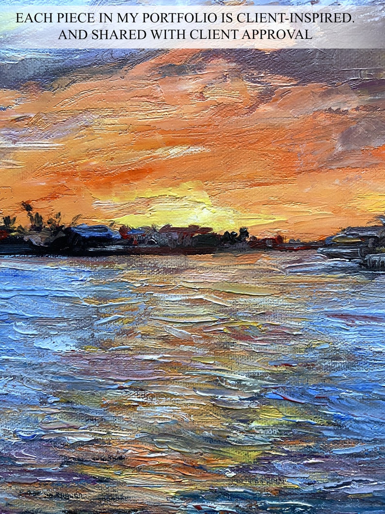 Custom Landscape Painting from Photo Handmade Sunset Oil Portrait Commission Personalized Gift for Parents image 4