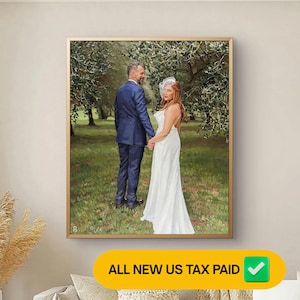 Custom Wedding Oil Painting on Canvas from Photo, Commission Bride and Groom Wall Art Portrait Personalized Gift for Couple