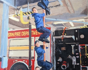 Commissie Firefighte olieportret op canvas gepersonaliseerde Smokey Bear Day cadeau aangepaste man schilderij van foto