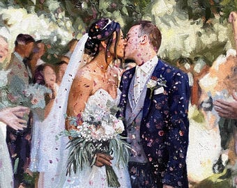 Op maat gemaakt olieverfportret van een echtpaar op canvas, schilderij van een paar op basis van een foto, handgeschilderd familieportret, origineel kunstwerk in opdracht voor bruid en bruidegroom