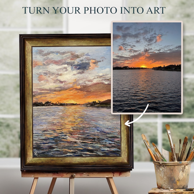 Custom Landscape Painting from Photo Handmade Sunset Oil Portrait Commission Personalized Gift for Parents image 2
