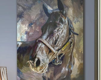 Dipinto a olio personalizzato di un cavallo su tela da foto, ritratto equino su commissione per decorazione murale, regalo commemorativo per cavalli