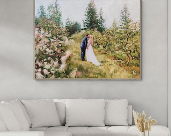 Custom Wedding Oil Painting on Canvas from Photo, Commission Bride and Groom Wall Art Portrait Personalized Gift for Couple