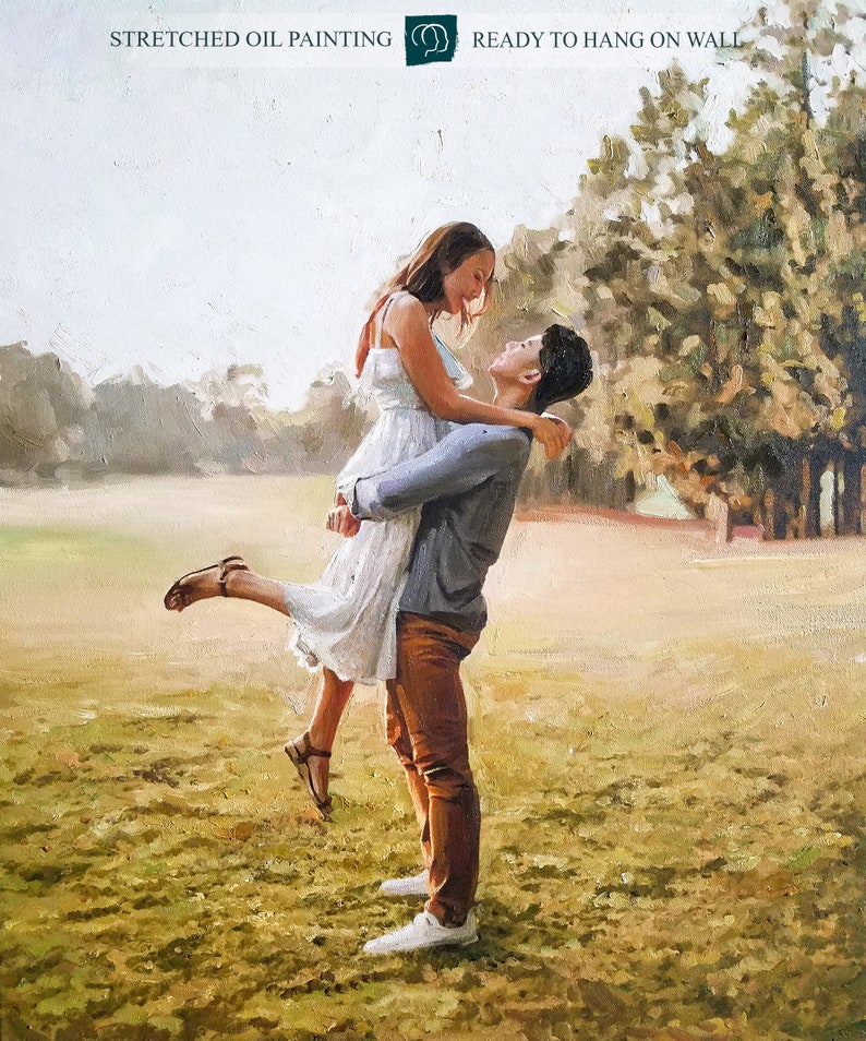 Custom canvas oil painting from photo, Commission portrait on canvas, Art commission couple, anniversary gift, gift personalized image 1