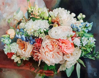 Custom Wedding Bouquet Painting, Wedding Oil Painting from Photo, Bridal Bouquet Art Recreation, Hand Painted Commission Portrait on Canvas