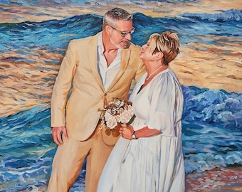 Custom Oil Portrait from Photo, Wedding Commission Painting on Canvas, Personalized Family Portrait, Anniversary Gift for Parents
