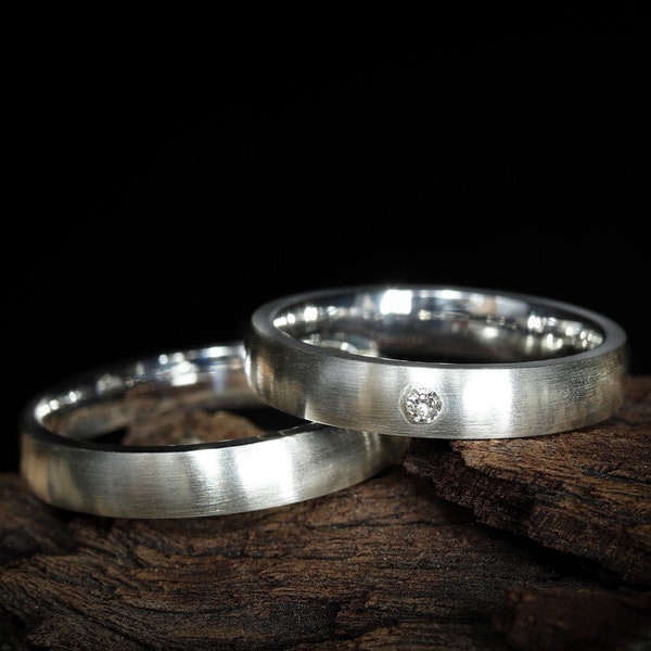 Wedding rings silver matt "silk" wedding rings simply narrow