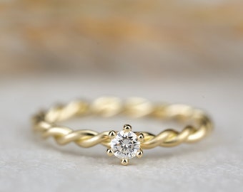 Engagement ring "Isi" made of 14 carat 585 yellow gold with diamond, cord ring gold ring solitaire