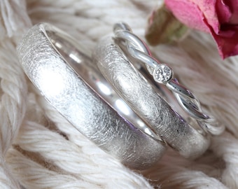 Silver wedding rings "Saarlouis set", silver wedding bands, simple filigree partner rings, rope ring