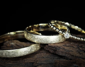 Trauringe / Eheringe unsere "Saarlouiser Ringe" aus 585 Gold und Beisteckring noch dazu mit Brillant 0,02 ct