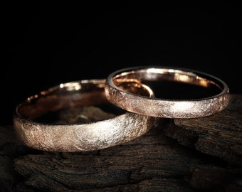 Wedding rings "Saarlouiser" red gold, wedding rings red gold, scratch matt, simple rings, vintage, boho, 333, 585, 750