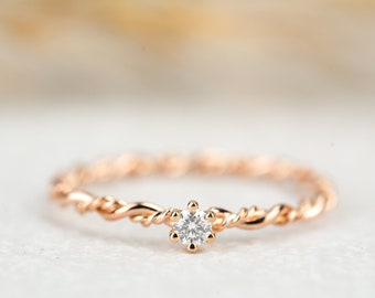 Engagement ring " Filou " in 585/- red gold with prong setting and diamond, cord ring, gold ring