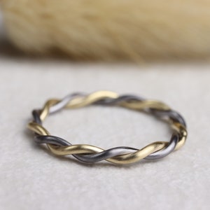 Engagement ring " Ivy " Bicolor, tantalum with yellow gold, tantalum narrow, black, gray, dark, filigree, cord ring, side ring