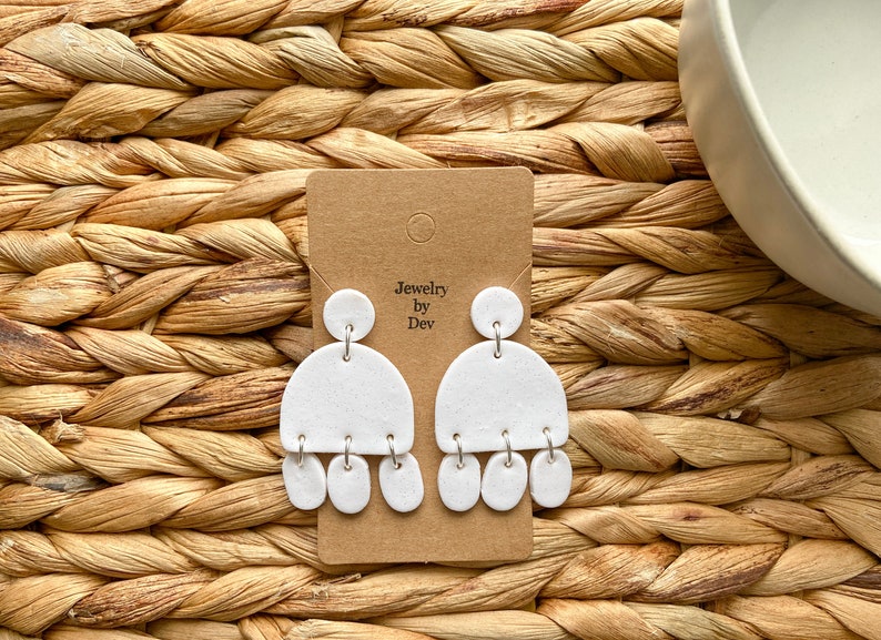 Clay Clay Earrings Sparkle Silver Simple Handmade White Light Weight Unique Earrings Dangle Statement Light Weight Minimal