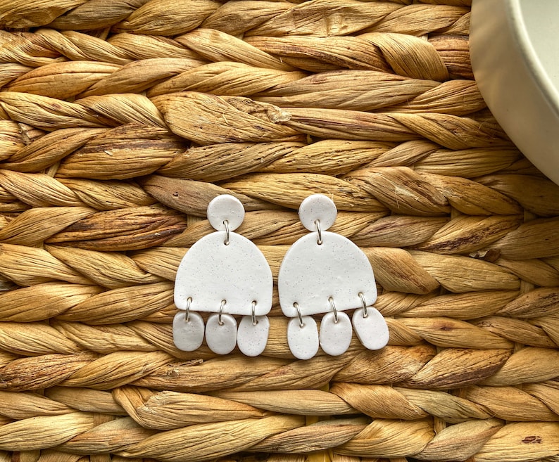 Clay Clay Earrings Sparkle Silver Simple Handmade White Light Weight Unique Earrings Dangle Statement Light Weight Minimal