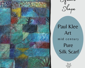 Paul Klee Pure Silk Scarf, Mid Century Art, Luxury Fashion Accessory, Made in Canada, Pocket Square, Long or Square, Mother's Day