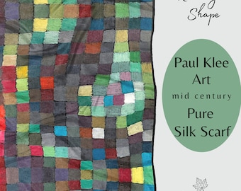 Paul Klee May Picture, Pure Silk Scarf, Luxury Fashion Gift, Made in Canada, Pocket Square, Long or Square, Mother's Day
