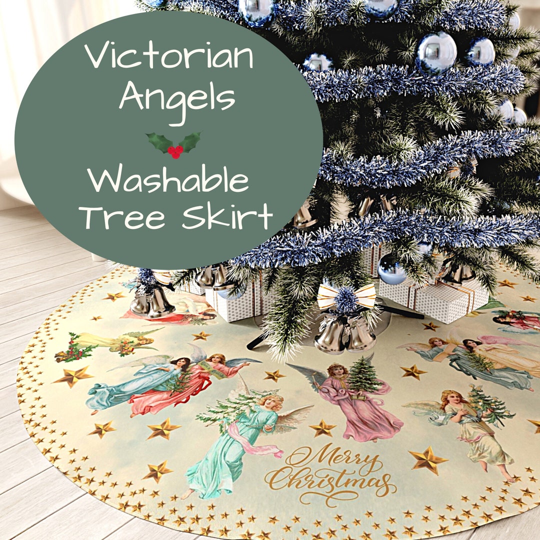 Victorian Angels Tree Skirt, 57 Inches Wide Faux Suede Fabric, Easy