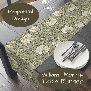 Green William Morris Table Runner, Pimpernel Design, 72 or 90 Inches, Easy Care Polyester, Printed in USA, Arts and Crafts