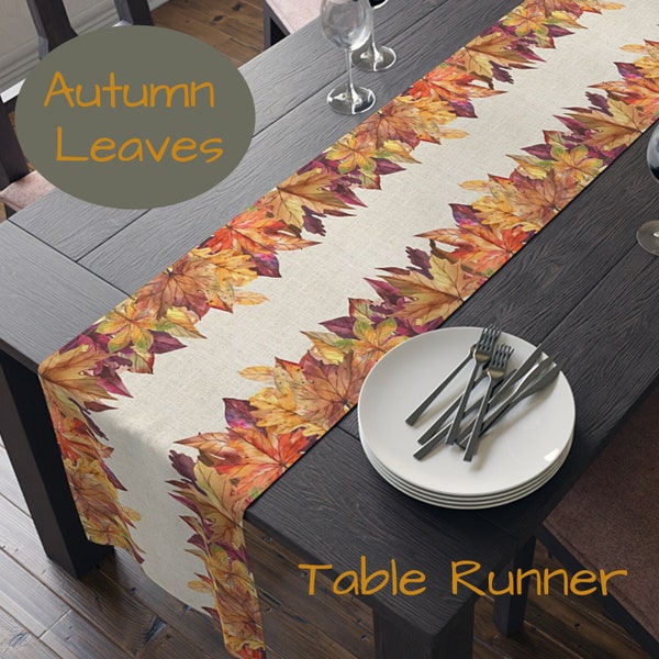 Autumn Leaves Table Runner, Choice of 72 or 90 Inches, Easy Care Polyester, Printed in USA, Fall Table Linens