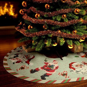 Retro Santa Tree Skirt, Christmas Festive Decor, Holiday Decorations, 57 Inches Wide Faux Suede Fabric, Easy Care Washable, Printed in USA image 5