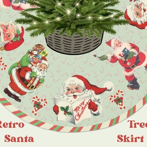Retro Santa Tree Skirt, Christmas Festive Decor, Holiday Decorations, 57 Inches Wide Faux Suede Fabric, Easy Care Washable, Printed in USA image 2
