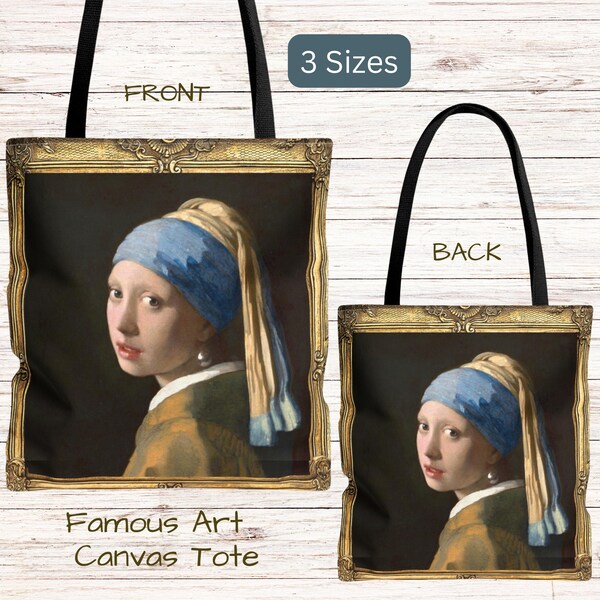 Vermeer Tote Bag, Girl with Pearl Earring Art, 3 Sizes Reusable Eco Friendly Shopping Bag, Book Carrier, Weekend Bag, Famous Art