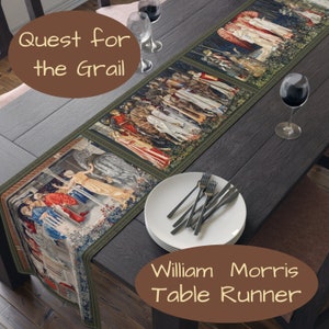 William Morris Table Runner, Quest for the Grail Tapestry, 90 Inches Long, Easy Care, Printed in USA, Arts and Crafts
