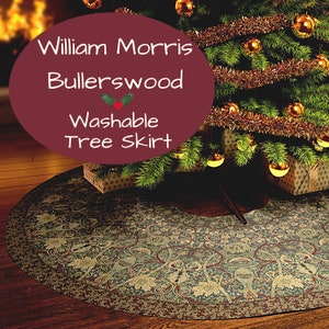 William Morris Tree Skirt, Bullerswood Pattern, 57 Inches Wide Faux Suede Fabric, Easy Care Washable, Printed in USA, Arts and Crafts